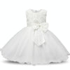 White   Girls Sleeveless Rose Flower Pattern Bow-knot Lace Dress Show Dress, Kid Size: 110cm