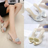 Woman Glass Rhinestone Wedge Heels, Shoe Size:39(Black)
