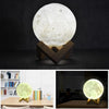 8cm Touch Control 3D Print Moon Lamp, USB Charging White + Yellow Light Color Changing LED Energy-saving Night Light with Wooden Holder Base