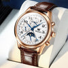 OLEVS 6667 Multifunction Waterproof Luminous Mechanical Men Watch(Leather Band+Rose White)