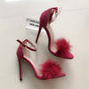 Plush Peep-Toe High Heels, Size:40(Wine Red)