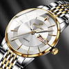 BINBOND B2077 30M Waterproof Quartz Luminous Watch Butterfly Buckle Men's Steel Belt Watch(Inter-gold-White)