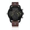 CAGARNY 6819 Multifunctional Dual Time Zone Quartz Business Sport Watch for Men(Black Shell Black Surface Brown Leather)