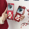 For Samsung Galaxy Z Flip5 5G Skin Fee Litchi Pattern Scarf Embroidered Dog Phone Case(Red Polka Dots)