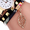Ladies Quartz Bracelet Watch with Leaf Shape Pendant(Black)