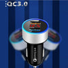 2 PCS Aluminum Ring Display Car Charger  QC3.0+2.4A Aluminum Alloy Multi-function Halo Digital Display Car Charger(Sapphire Blue)