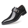 Pointed British Style Men Leather Shoes Buckle Low Heel Shoes, Size:48(Black)