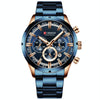 Curren M8355 Men Watch Waterproof Quartz Six Stitches Calendar Steel Belt Business Watch(Rose Shell Blue)