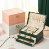 Diamond Pattern PU Leather Three-layer Drawer Jewelry Box Necklace Ring Jewelry Storage Box(Dark Green)