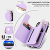 For iPhone 14 Pro Max Double Flap Zipper RFID Leather Phone Case with Short Lanyard(Light Purple)