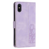 For iPhone XS / X Tulips Embossed Leather Phone Case with Lanyard(Purple)