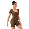 Women Square Neck Tight Quick-drying Yoga Short-sleeved Jumpsuit, Size: XL(Dark Brown)