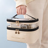 Double Layer Cosmetic Bag PU Transparent Waterproof Travel Portable Large Capacity Storage Bag(Black)