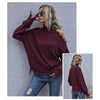 Ladies Loose Off Shoulder Ripped Long-Sleeved Turtleneck Autumn Knitted Sweater, Size:M(Wine Red)