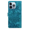 For iPhone 15 Pro Max Lace Floral Embossed Magnetic Buckle Leather Phone Case(Green)