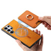 For Samsung Galaxy S25 Ultra 5G Retro Cross Leather Ring Vertical Insert Card Bag MagSafe Phone Case(Yellow)