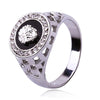 Hip Hop Platinum Plated Lion Head Rhinestone Ring for Men, US Size: 12, Inner Diameter: 22mm, Perimeter: 67.2mm(Silver)
