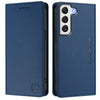 For Samsung Galaxy S22 5G RC01 Dual-Folded Magnetic Suction RFID Leather Phone Case(Dark Blue)
