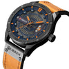 CURREN M8301 Men Military Sports Watch Quartz Date Clock Leather Wristwatch(black case orange)