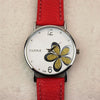 YAZOLE Ladies OL Style Four-leaf Clover Pattern Quartz Watch(338 white plate purple flower red belt)