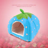 Foldable Strawberry Pet Bed House, Plush Nest, XS Cat/Small Dog