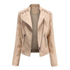 Women Short Leather Jacket Slim Jacket Motorcycle Suit, Size: S(Khaki)