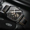 BINBOND B6577 30M Waterproof Luminous Square Quartz Watch, Color: Black Steel-Black-Rose Gold