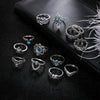 13pcs/set Vintage Diamond Engraved Crown Star Gemstone Ring(Silver SKU0737)
