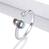 S925 Sterling Silver 26 English Letters Colorful Zircon Women Open Ring, Style:S