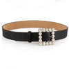 Fashionable Pearl Square Buckle Decorative PU Leather Belt for Women, Size:80-100cm(Black)