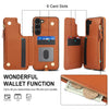 For Samsung Galaxy S23+ 5G Double Flap Zipper RFID Leather Phone Case with Short Lanyard(Brown)