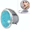 Diamond-encrusted Metal Double Side Folding Mini Portable Round Small Makeup Mirror(Sky Blue)