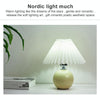 Pleated Lampshade Cozy Bedside Night Light Modern Ceramic Desk Lamp 220V(Beige Body+White Cover)