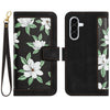 For Samsung Galaxy A36 Floral Pattern Leather Phone Case with Lanyard(Black)