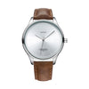 YAZOLE 503 Simple Line Pattern Dial Men Quartz Watch(Silver Shell White Tray Brown Belt)