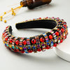 Thick Sponge Headband Retro Pressure Headband With Rhinestones(Red)