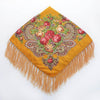 Yellow Ethnic Style Retro Tassel Square Scarf Flower Pattern Headscarf Scarf, Size:90 x 90cm