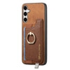For Samsung Galaxy S25+ 5G Retro Cross Leather Ring Horizontal Insert Card Bag MagSafe Phone Case(Brown)