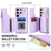 For Samsung Galaxy S23 Ultra 5G Double Flap Zipper RFID Leather Phone Case with Short Lanyard(Light Purple)