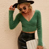 V-neck Mohair Sweater Temperament Short Paragraph Tops, Size: S(Green)