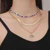 Angel Eyes Pendant Layered Necklace, Model: N2210-6 Rice Bead Snake Chain 3 Layer