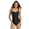 DS02 Ladies Suspender Conservative Triangle One-Piece Swimsuit With Chest Pad, Size: M(Black)