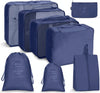 8 In 1 Beam Mouth Travel Storage Bag Set Folding Storage Bag(Navy Blue)