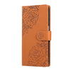 For Samsung Galaxy A05s Rose Flower Embossed 3-Card Slots Leather Phone Case(Brown)