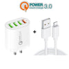 QC-04 QC3.0 + 3 x USB2.0 Multi-ports Charger with 3A USB to 8 Pin Data Cable,US Plug(Black)