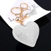 Heart Keychain Leather Tassel Gold Key Holder Metal Crystal Key Chain Keyring Charm Bag Auto Pendant Gift(white)