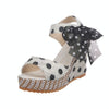 Women Sandals Dot Bowknot Platform Wedge Shoes, Size:38(White)