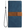 For iPhone 14 Pro Max Grid Stitching Leather Phone Case with Lanyard(Blue)