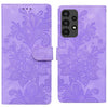 For Samsung Galaxy A13 4G / 5G / A04S Lace Floral Embossed Magnetic Buckle PU Phone Case With Wrist Strap(Purple)