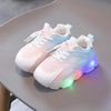 WISDOMFROG Girls Sneakers LED Light Up Boys Gradient Mesh Shoes Children Footwear, Size: 25(White)